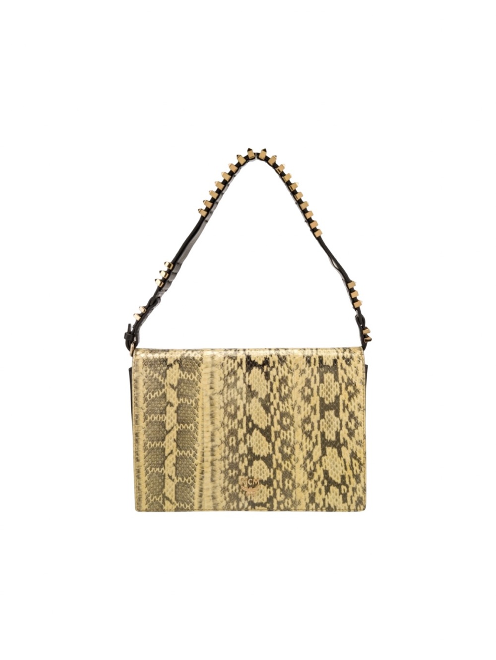 MCM Snake Python Embossed Leather Fold Over Clutch Shoulder Bag